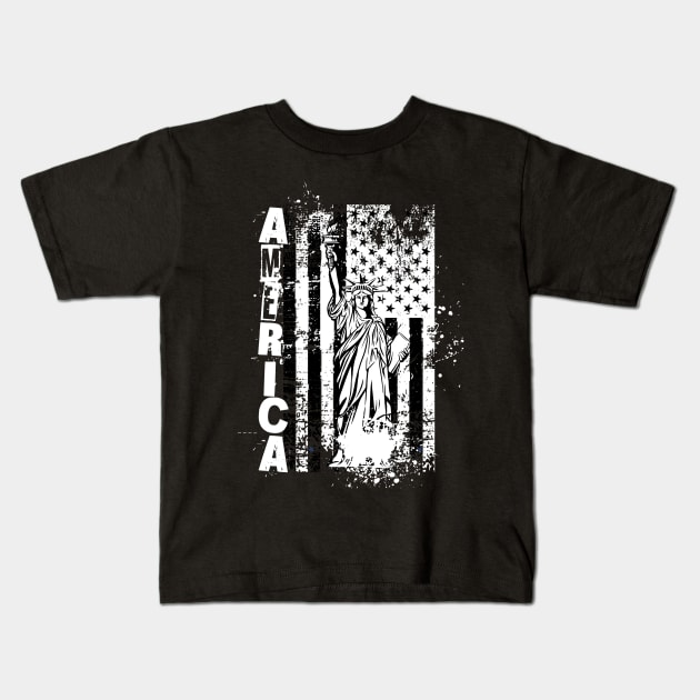 American Flag Statue Of Liberty Kids T-Shirt by Norse Magic